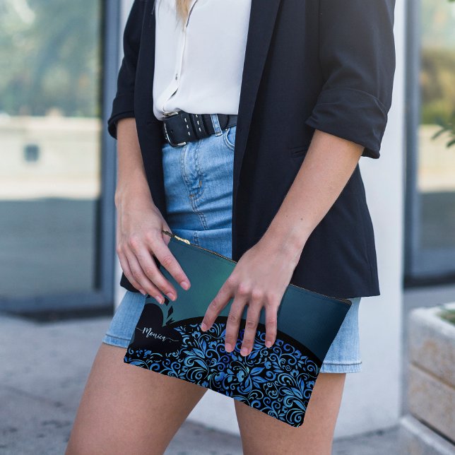 À Accessoires Pochette Accessoire Dégradé Bleu Floral de Fantais (Fun Novelty Floral Blue Gradient Accessory Pouch)