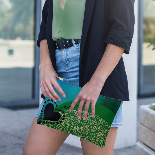 À Accessoires Pochette Accessoire Florale Chic Aqua Bleu Vert (Aqua Blue Green Chic Floral Heart Accessory Pouch, green shirt
)