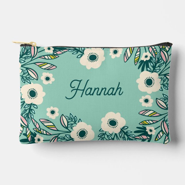 À Accessoires Pochette de fleurs printanières – Blanc et sarcell (Recto)
