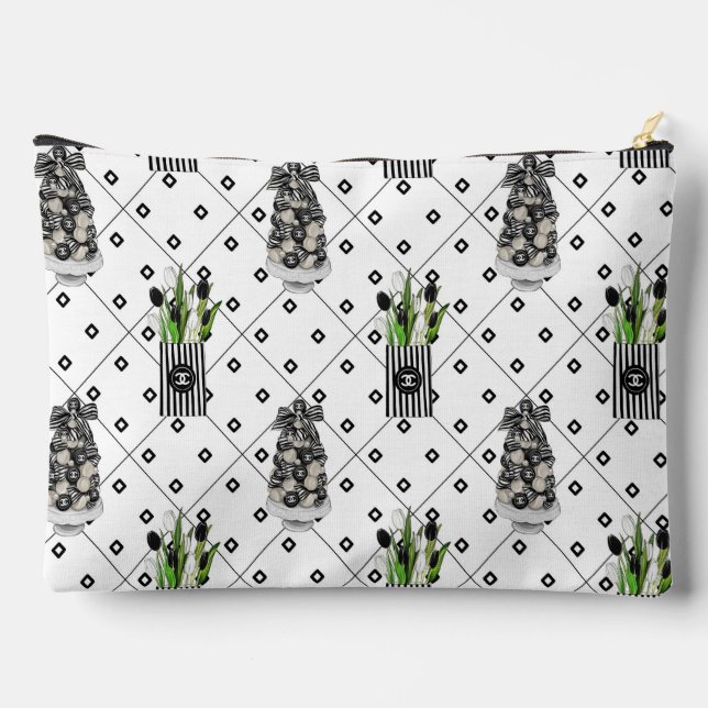 À Accessoires Pochette de Maquillage Florale et Graphique Noir e (Verso)