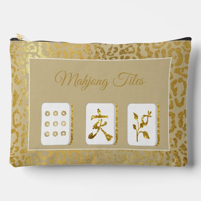 À Accessoires Pochette de tuiles de Mahjong en or et bronzé (Recto)