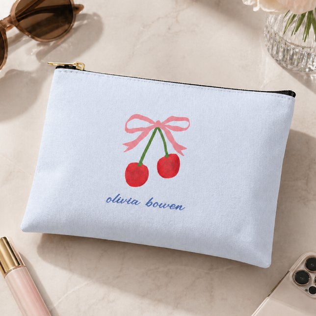 À Accessoires Pochette | Illustration mignonne au noeud papillon (A cute custom design pouch with coquette bow and cherries, perfect for gifting or everyday use)
