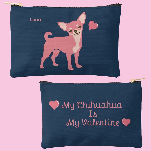 À Accessoires Pochette Saint-Valentin Chihuahua Rose Pastel, Nom (Créateur téléchargé)