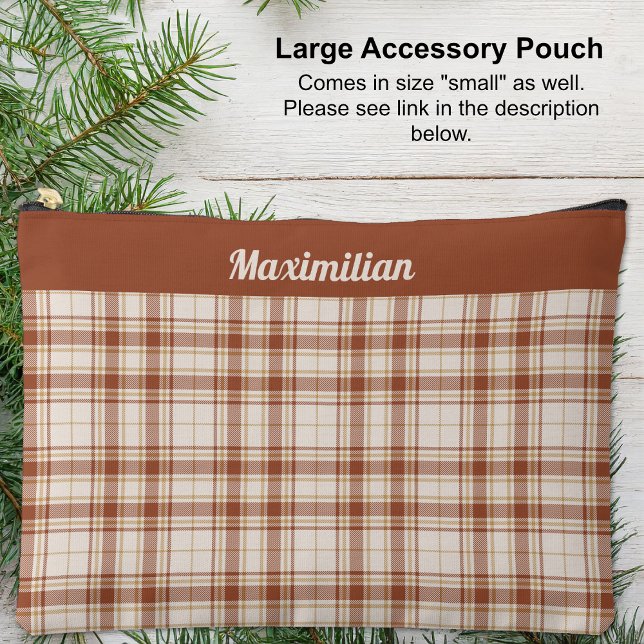 À Accessoires Tartan - Brown ciment - GRANDE pochette d'accessoi (Tartan - Cement-Brown - LARGE Accessory Pouch by Leapfroglisics Shop)