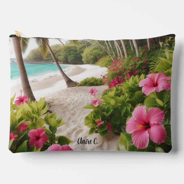 À Accessoires Tropical Beach Hibiscus Rose Chaud Pochette Access (Recto)