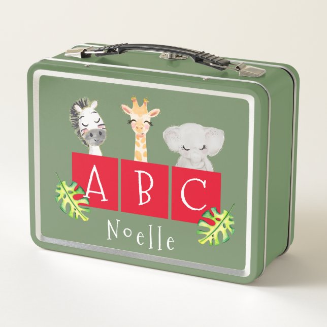 A, B, C Zoo Animaux Métal Lunchbox (Dos)