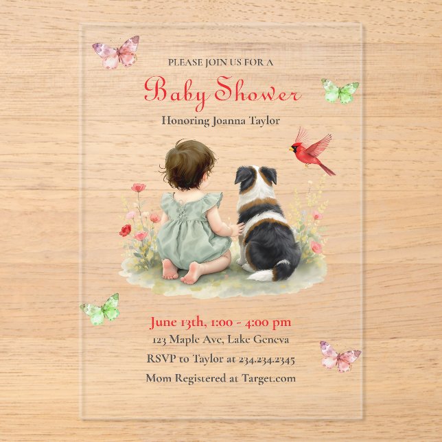 A Baby Girl and her Puppy Baby Shower Invitation (Recto)