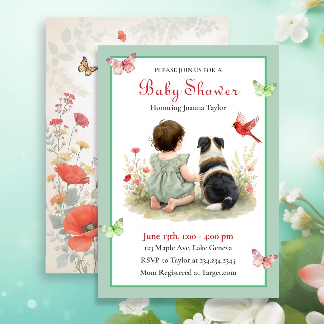 A Baby Girl and her Puppy Baby Shower Invitation (Créateur téléchargé)