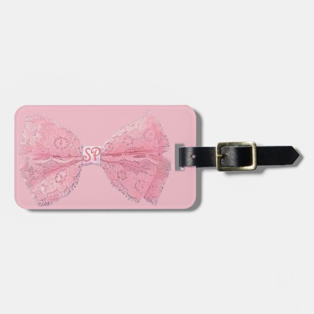 À BAGAGE ARC ROSE DE FILLE, ÉTIQUETTE FAITE SUR COMMANDE DE (Devant horizontal)