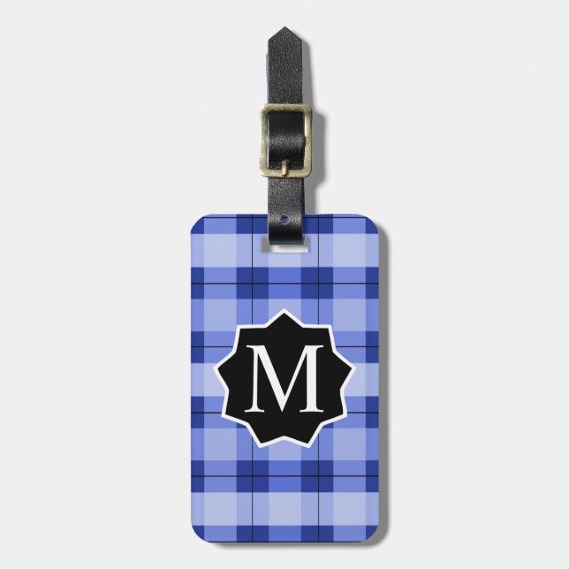 À Bagage Bleu Plaid BBL Étiquette Monogramme (Devant Vertical)