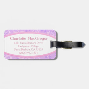 À Bagage Carnation floral damassé violet blanc étiquette ba