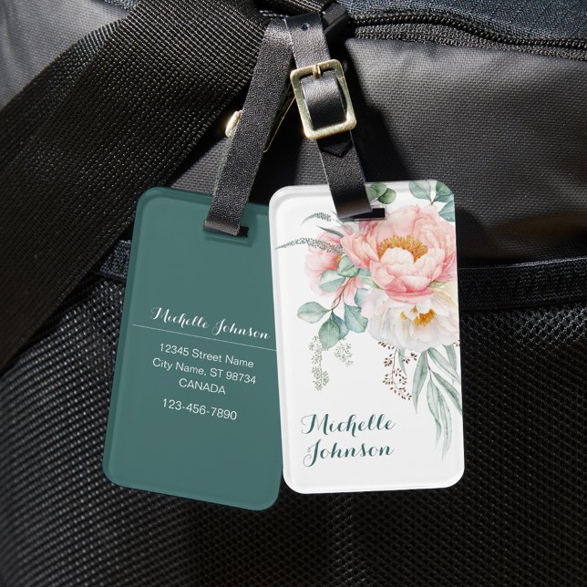 À Bagage Élégante étiquette de bagages rose Peony (Créateur téléchargé)