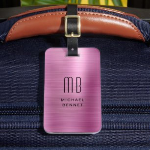 À Bagage Élégante étiquette Monogramme rose Faux métal