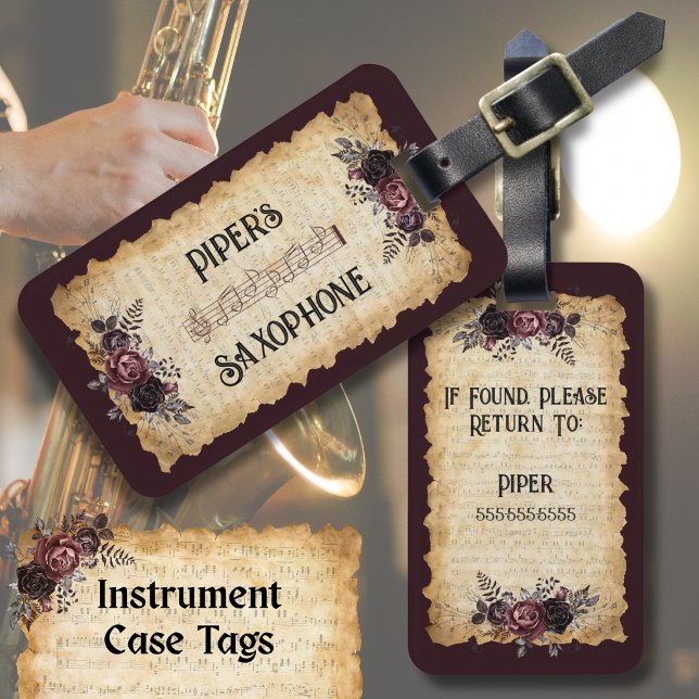 À Bagage Étiquette de boîtier d'instrument de saxophone pou (Personalized Musician Back to School Saxophone Instrument Case ID Tag)