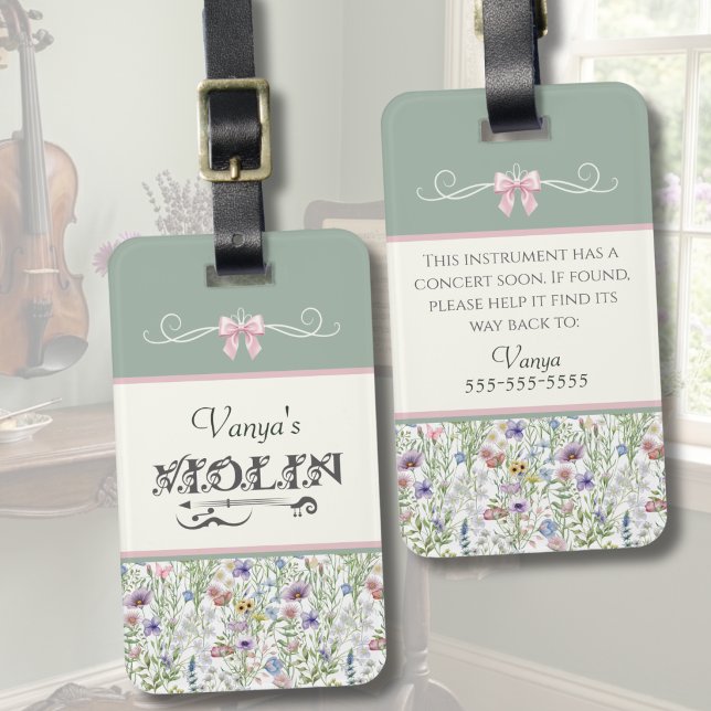À Bagage Étiquette de housse d'instrument pour élève au vio (Personalized Violin Case Tag | Enchanted Meadow Design | Unique Recital Gift for Violinists)