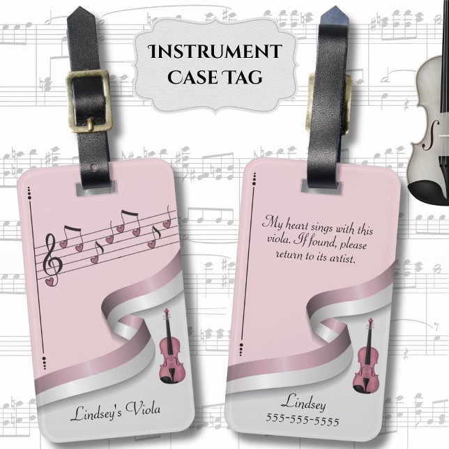 À Bagage Étiquette de housse d'instrument Viola Rose Élégan (Personalized Instrument Tag to ensure your viola always finds its way home. )