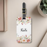 À Bagage Étiquette de la couleur d'aquarelle Floral Custom<br><div class="desc">Porte-bagages monogramme sur mesure avec monogramme personnalisé sur un bouquet floral d'aquarelle luxueux à l'avant,  coordonnées modifiables à l'arrière.</div>