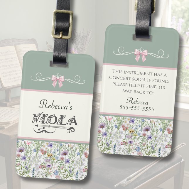 À Bagage Étiquette de pochette d'instrument pour élève de a (Wildflower Viola Case Tag | Custom Orchestra Student ID | Aesthetic Floral Musician Gift)