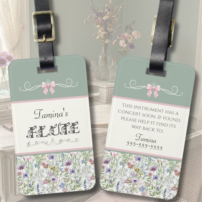 À Bagage Étiquette de pochette d'instrument pour élève de f (Floral Flute Case Tag | Whimsical Botanical Aesthetic | Perfect Personalized Gift for Flutists)