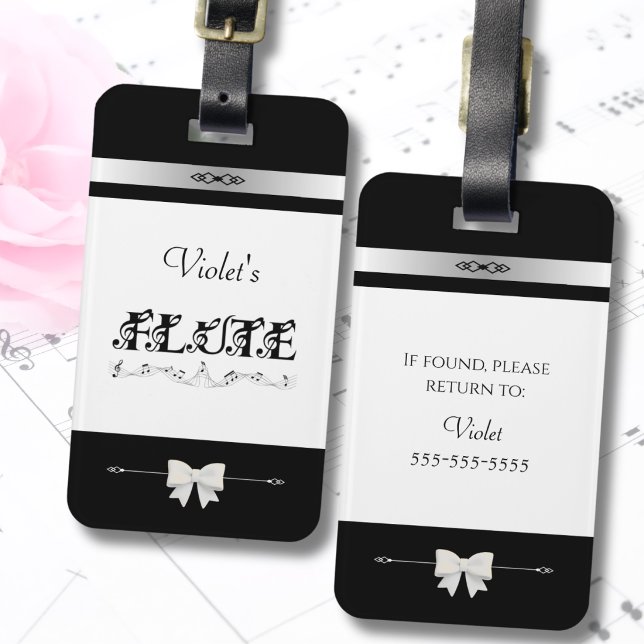 À Bagage Étiquette d'identification pour étui de flûte noir (A sophisticated, high-end tag for your flute case. Chic identification for the modern flutist.)