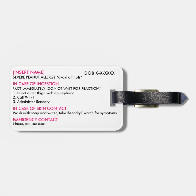 À Bagage Étiquette grave d'identification et de GLACE (Dos horizontal)