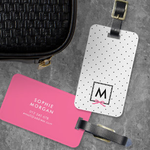 À Bagage Étiquette Monogram Chic Pink Ribbon Polka Dot