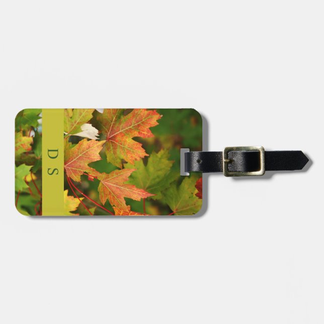 À Bagage Étiquette Monogramme d'automne Feuilles de bagages (Devant horizontal)