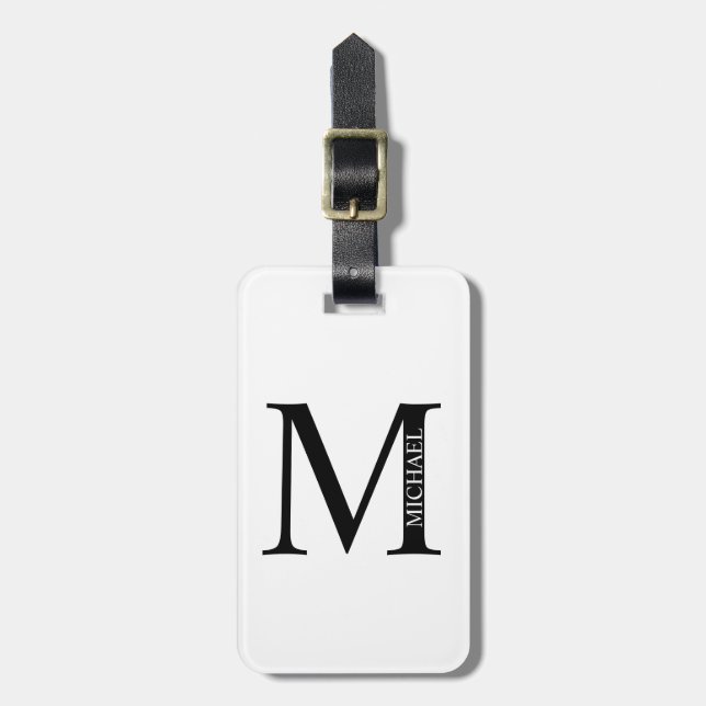 À Bagage Étiquette monogramme et nom personnalisé (Devant Vertical)