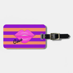 À Bagage Lèvres baiser rose rayures violettes étiquette bag