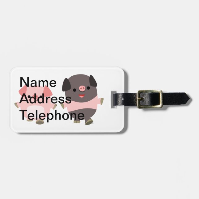 À Bagage Porcs mignons de bande dessinée sur une étiquette (Devant horizontal)