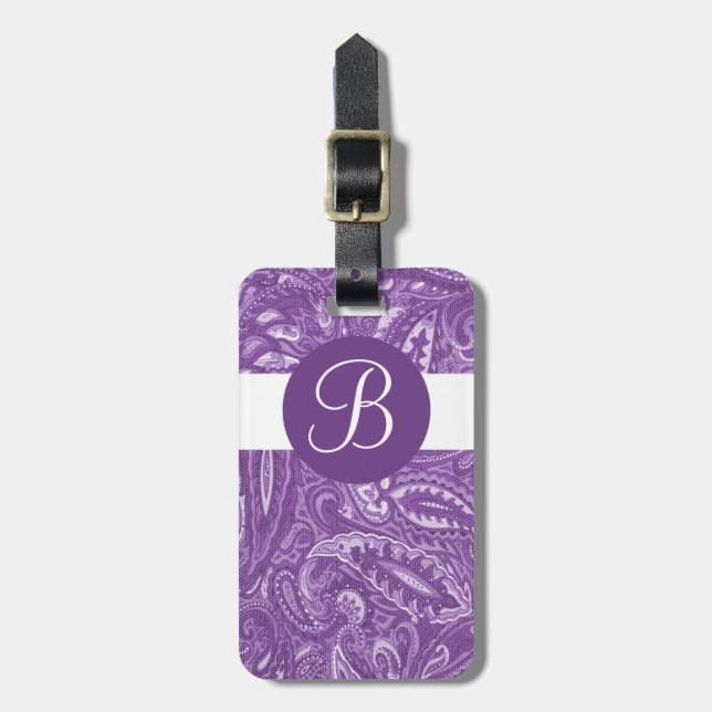 À Bagage Purple paisley étiquette de bagages monogramme per (Devant Vertical)