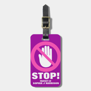 À Bagage Stop Mains de violet rose filles nom étiquette bag