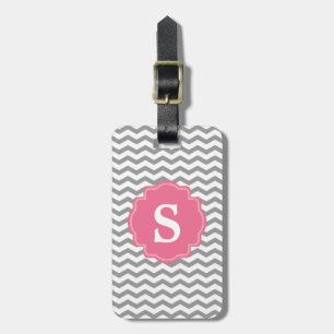 À Bagage Zigzag gris de Chevron de monogramme et étiquette