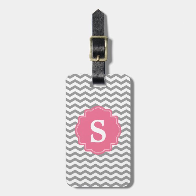 À Bagage Zigzag gris de Chevron de monogramme et étiquette (Devant Vertical)