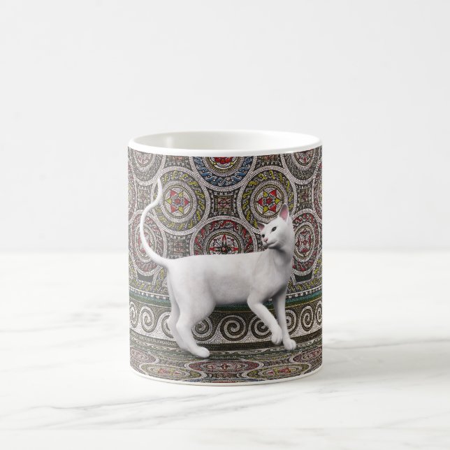 A cat on the mosaic coffee mug (Centre)