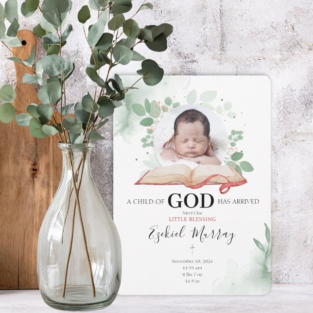 A Child Of God Has Arrived Birth Announcement Card (Créateur téléchargé)