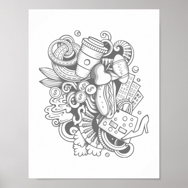 A Collage of Various Items Coloring Wall Poster (Devant)