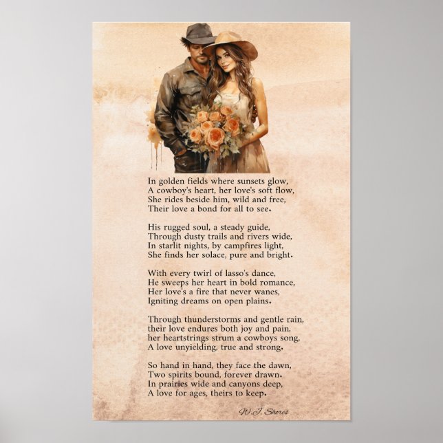 A Cowboy’s Heart – Romantic Western Poem Poster (Devant)