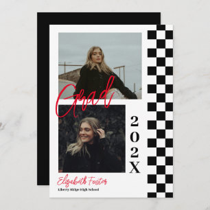 à damiers b&w avec graduation rouge Invitation