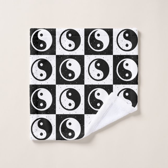 À damiers blanc noir Yin-yang Zen Block Imprimer (Gant de toilette)