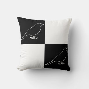 à damiers Coussin d'oiseaux noirs et blancs
