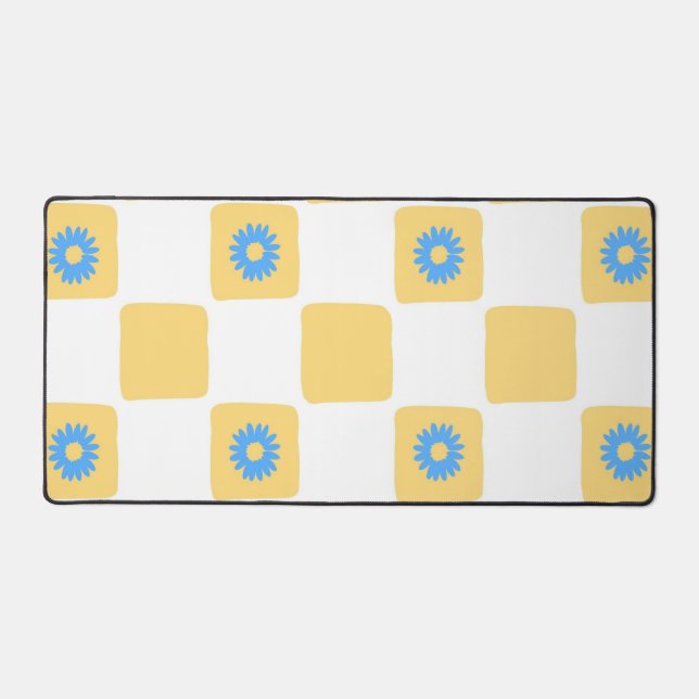 À damiers Jaune Blanc Avec Motif Fleur Bleu (Recto)