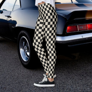 à damiers Leggings noir et beige