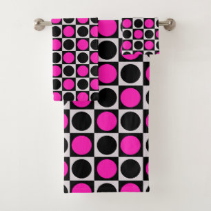 à damiers Pois géométriques du cercle noir rose