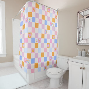 à damiers Rainbow Boho Peace Love Douche rideau