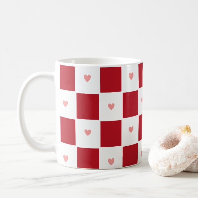 À damiers rouge Amour Mug (Avec donut)