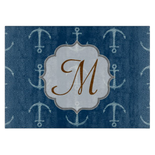 À Découper Ancre nautique Monogramme Planche de coupe en verr