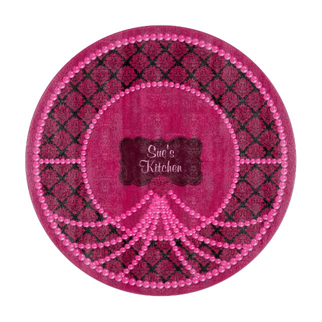 À Découper Planche rose Damas-rond de verre de coupe (Devant)