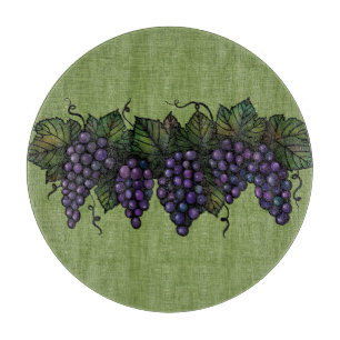 À Découper Raisins Violets, Beau Rond, Planche De Coupe En Ve