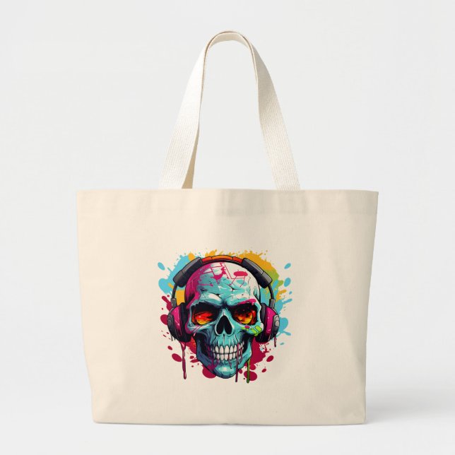 A DJ POP ART SKULL Large Tote Bag (Devant)